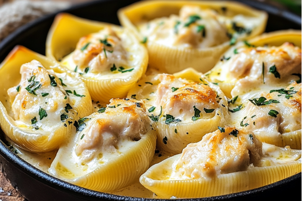 Garlic Butter Chicken Alfredo Stuffed Shells