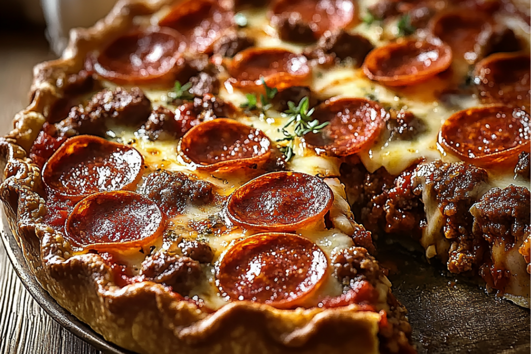 Deep Hamburger Sausage & Pepperoni Pie