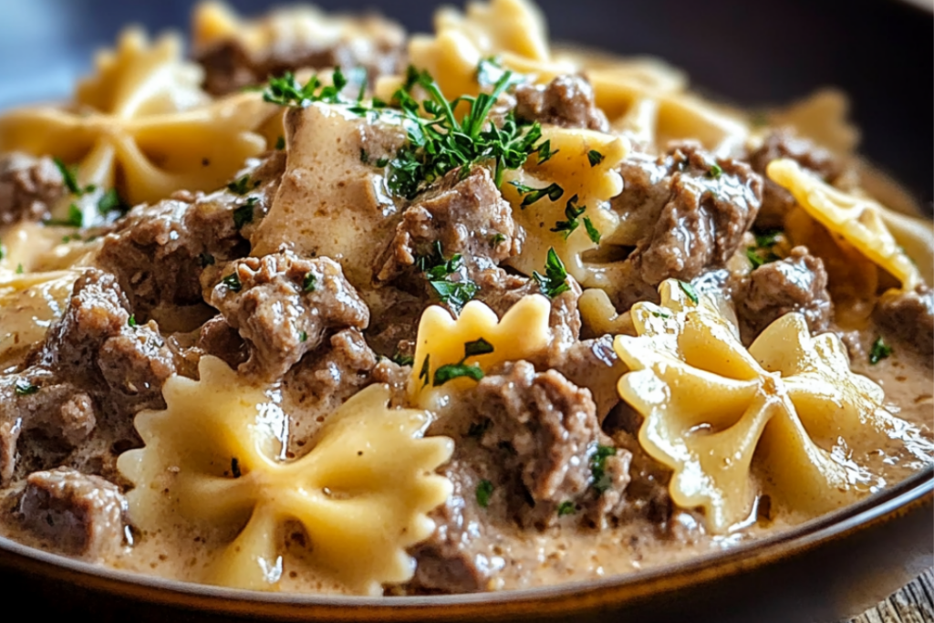 Creamy Beef and Bowtie Pasta