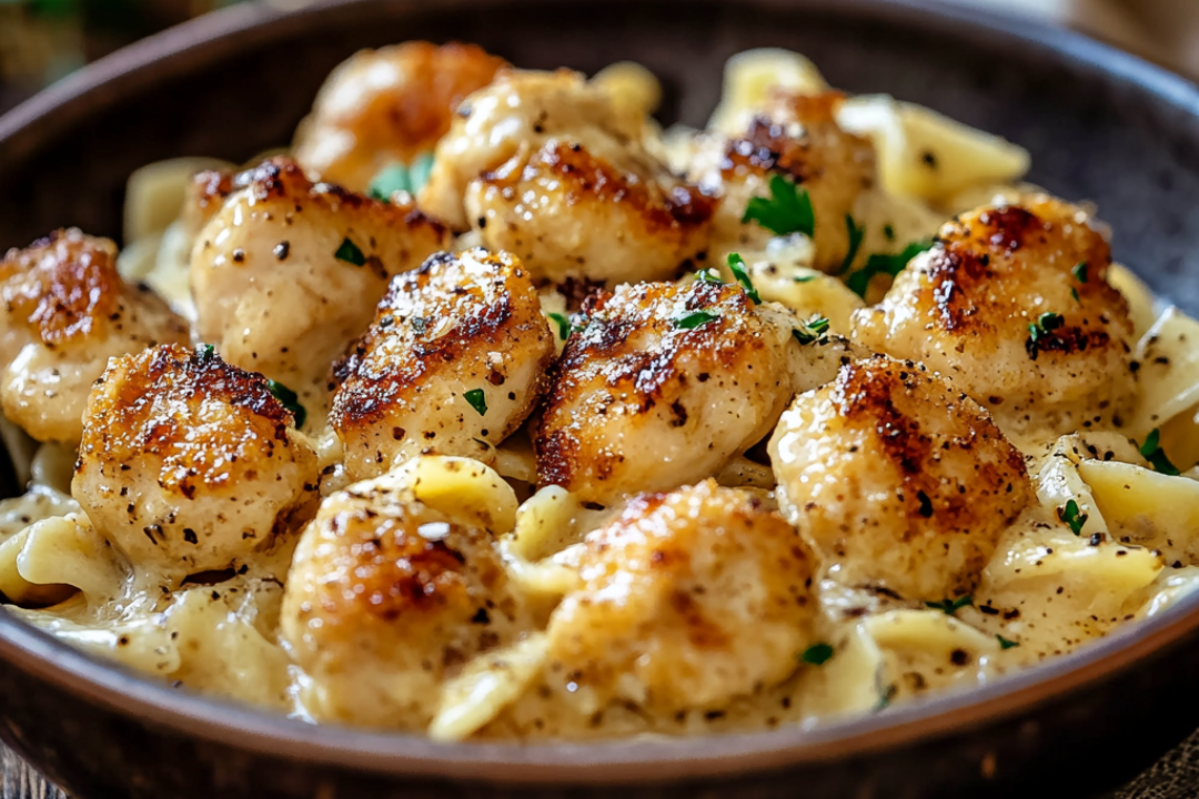 Garlic Butter Chicken Bites with Creamy Parmesan Pasta