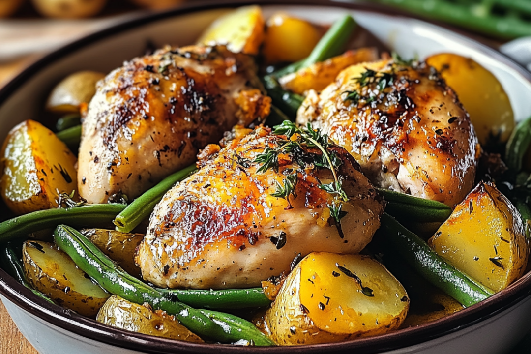 Easy Baked Chicken, Potatoes, and Green Beans