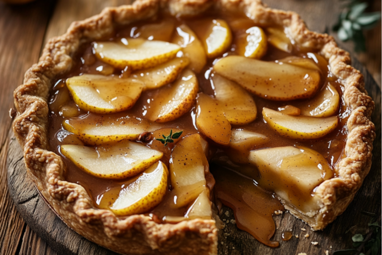 Dutch Pear Pie with Spiced Caramel Sauce