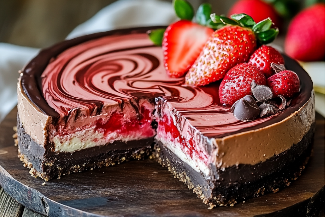 Chocolate Strawberry Swirl Cheesecake