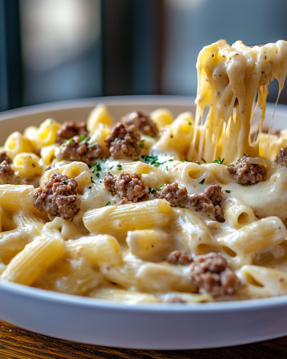 Loaded Cheeseburger Alfredo Pasta