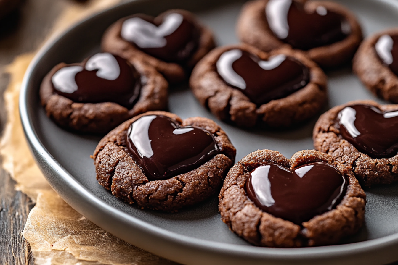 Heart-Shaped Chocolate Thumbprint Cookies