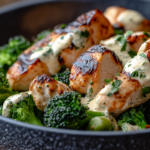 Grilled Chicken & Broccoli Bowls with Creamy Garlic Sauce