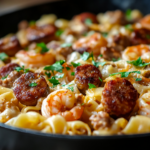 Garlic Butter Shrimp and Sausage Skillet Pasta