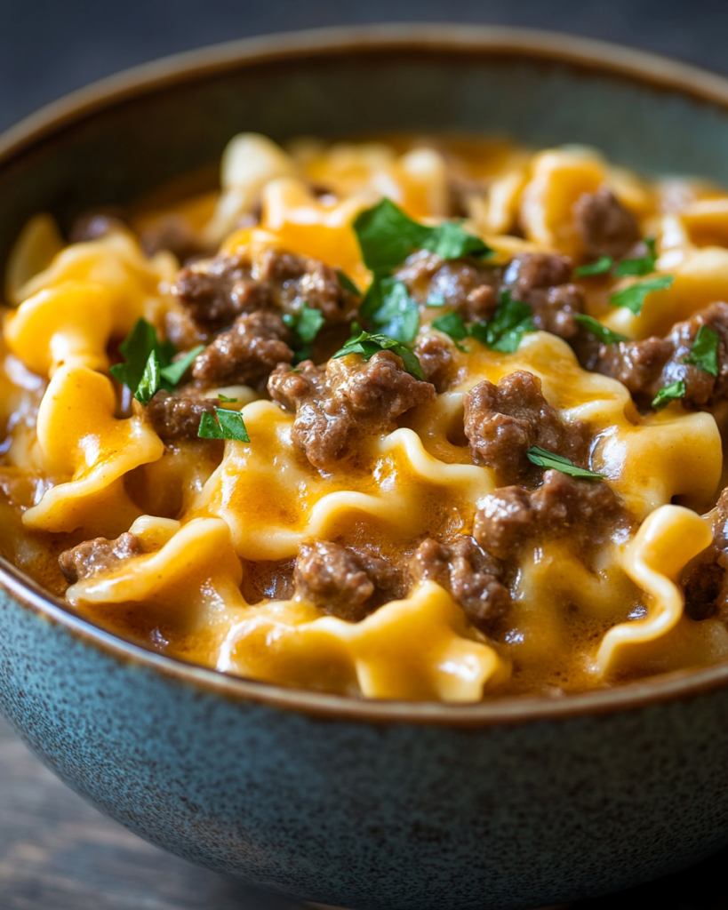 Easy Crockpot Cheesy Beef and Noodles