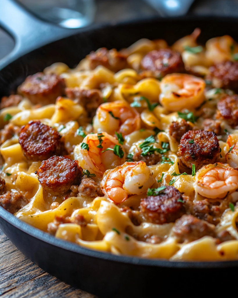 Garlic Butter Shrimp & Sausage Skillet Pasta