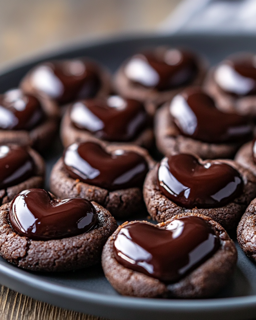 Heart-Shaped Chocolate Thumbprint Cookies