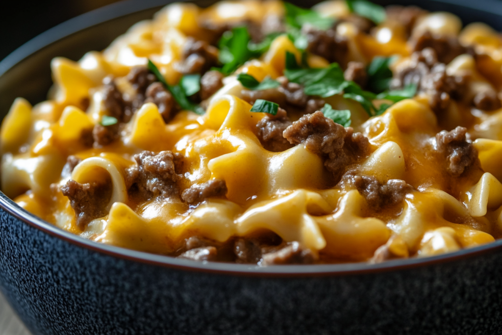 Easy Crockpot Cheesy Beef and Noodles