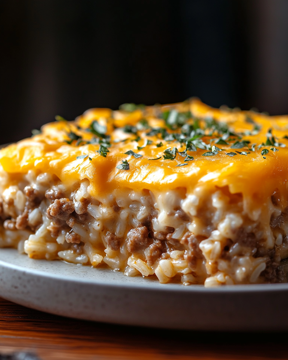 Cheddar-Crusted Ground Beef & Rice Casserole