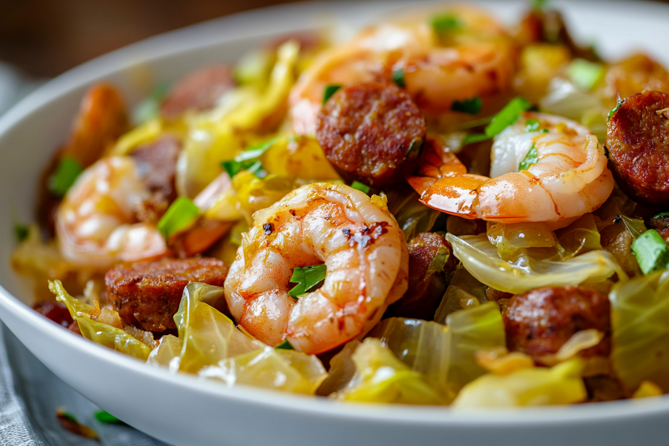 Fried Cabbage with Shrimp & Sausage