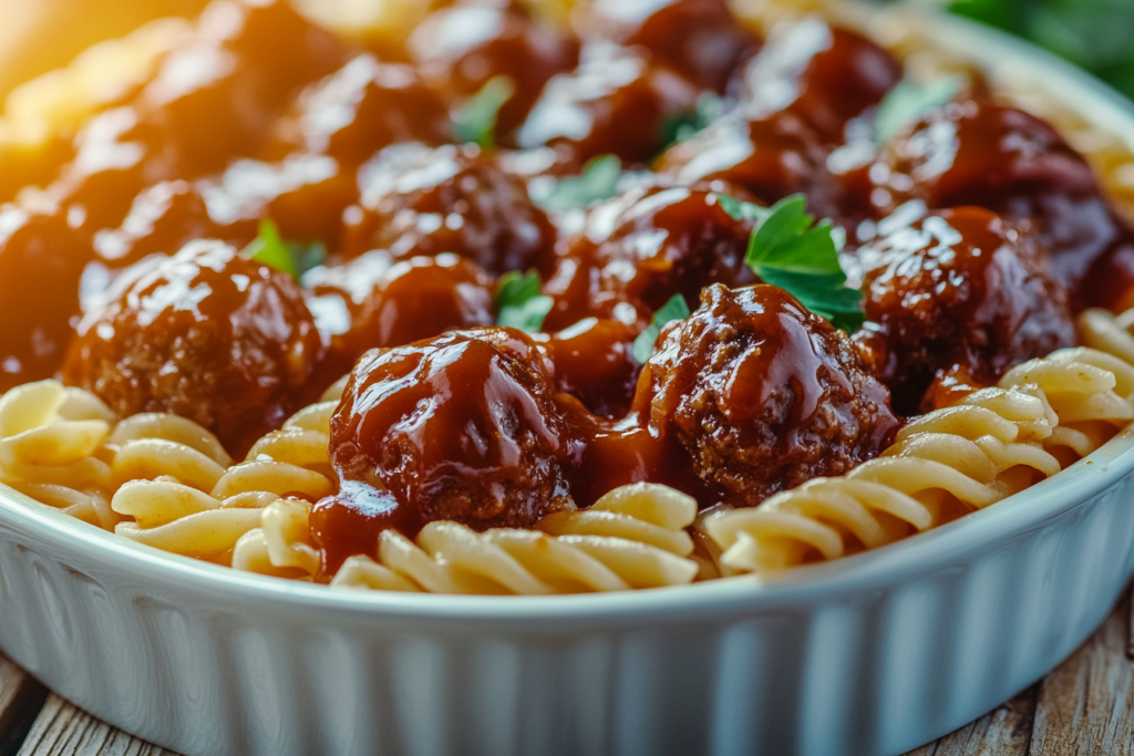 Sweet and Tangy BBQ Meatball Pasta