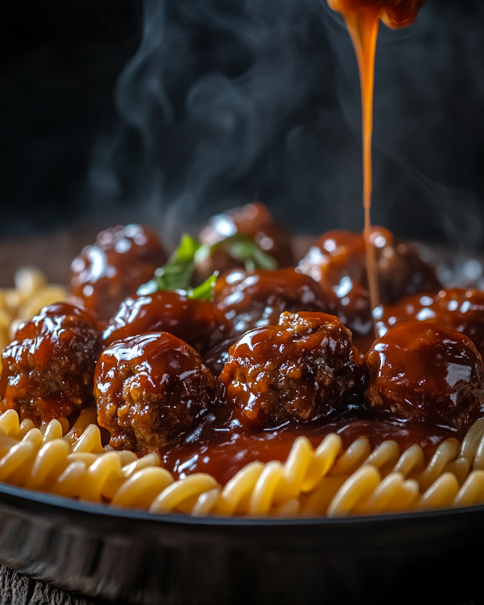 Sweet and Tangy BBQ Meatball Pasta