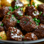 Slow Cooker Garlic Butter Beef Bites & Potatoes